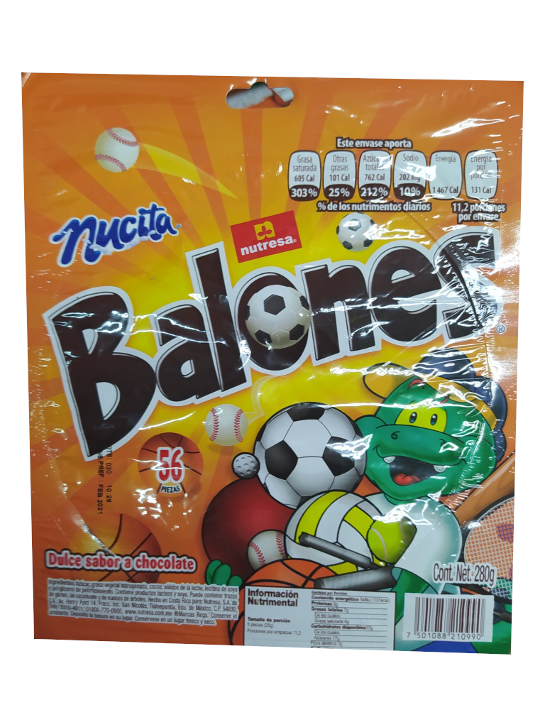 balones chocolate nucita paquete