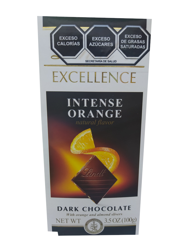 chocolate semiamargo con trozos de naranja confitada y almendra lindt barra 100gr