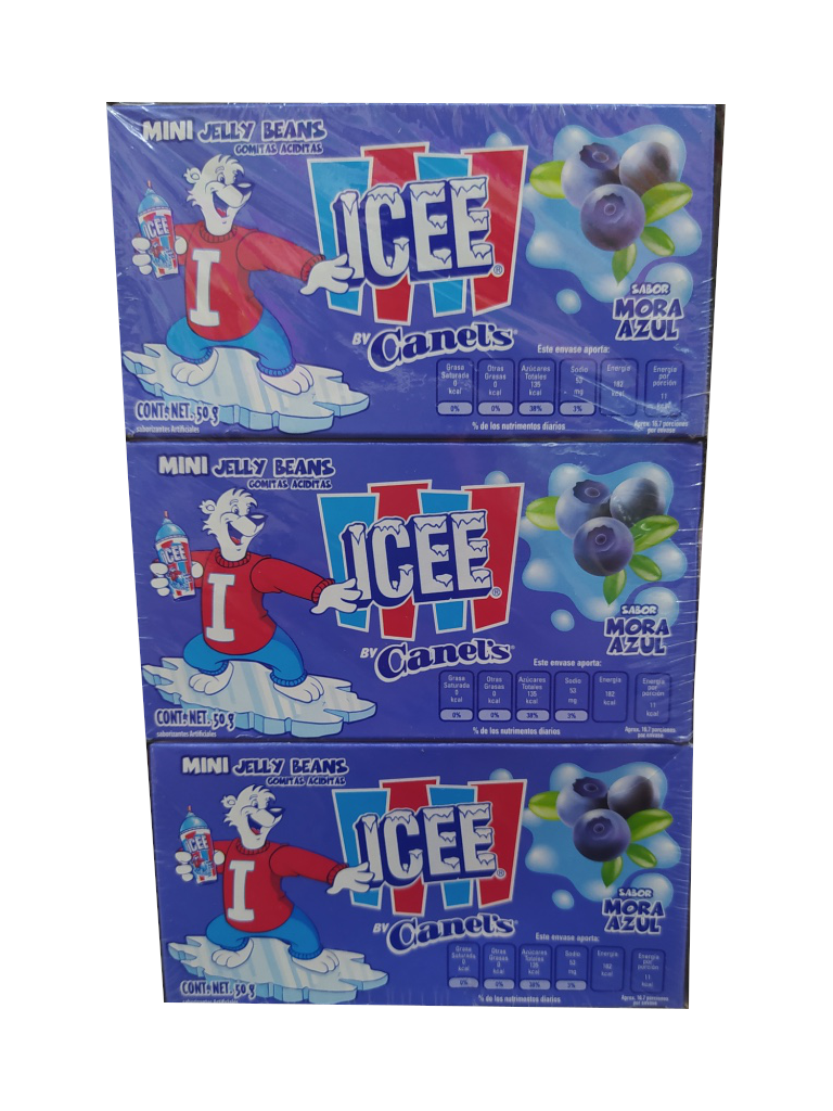 gomita mini icee sabor mora azul paquete