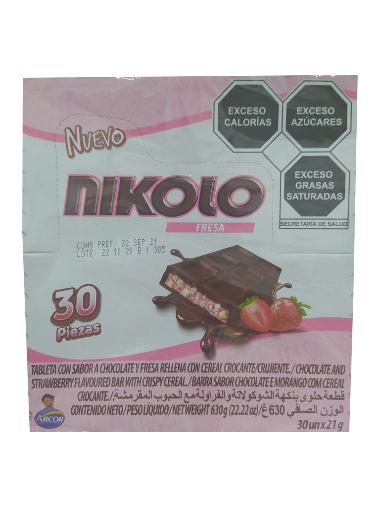 chocolate nikolo sabor fresa paquete