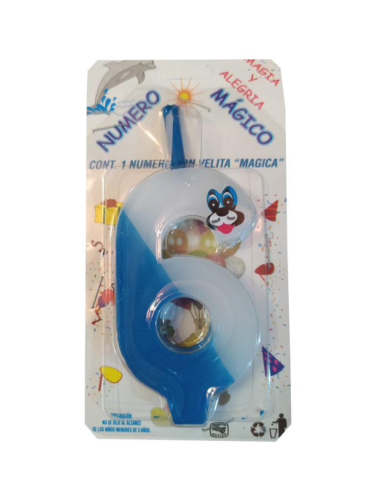 vela cumpleaños numero 6 azul