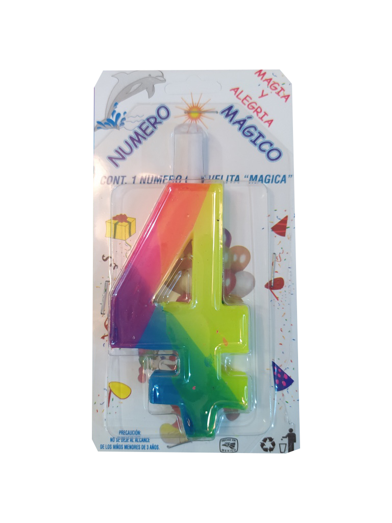 vela cumpleaños colores numero 4