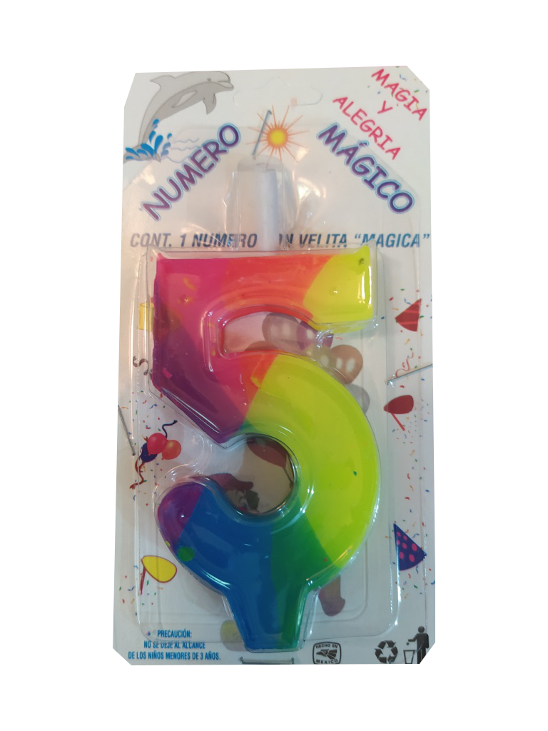 vela cumpleaños colores numero 5