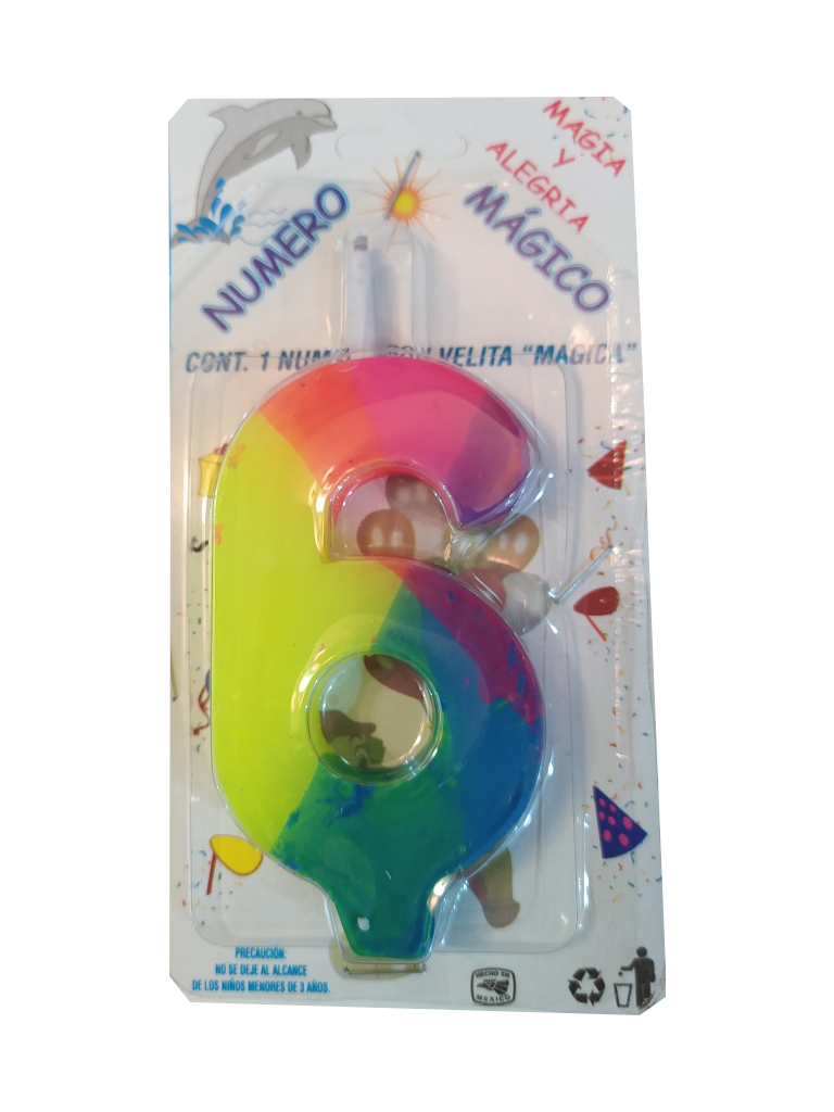 vela cumpleaños colores numero 6