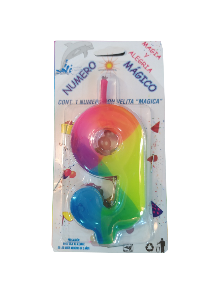 vela cumpleaños colores numero 9