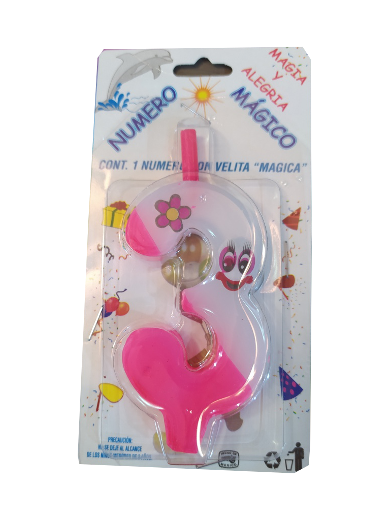 vela cumpleaños color rosa numero 3