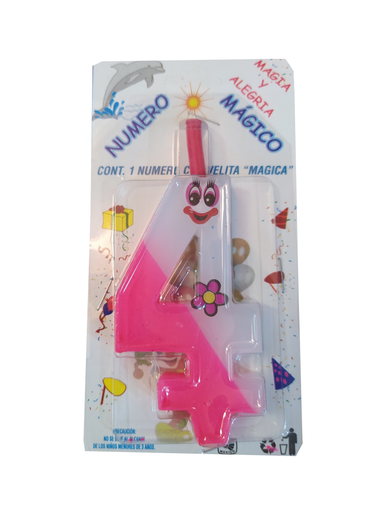 vela cumpleaños color rosa numero 4