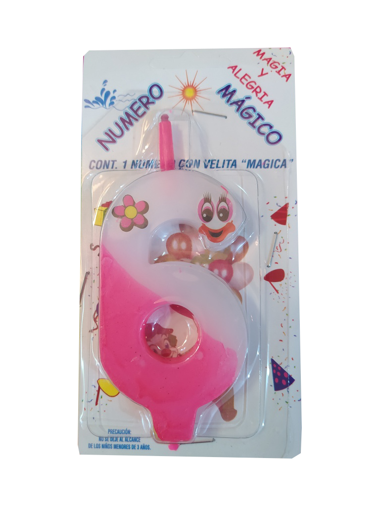 vela cumpleaños color rosa numero 6