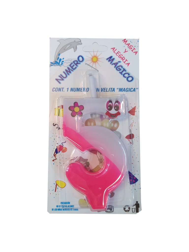 vela cumpleaños color rosa numero 5