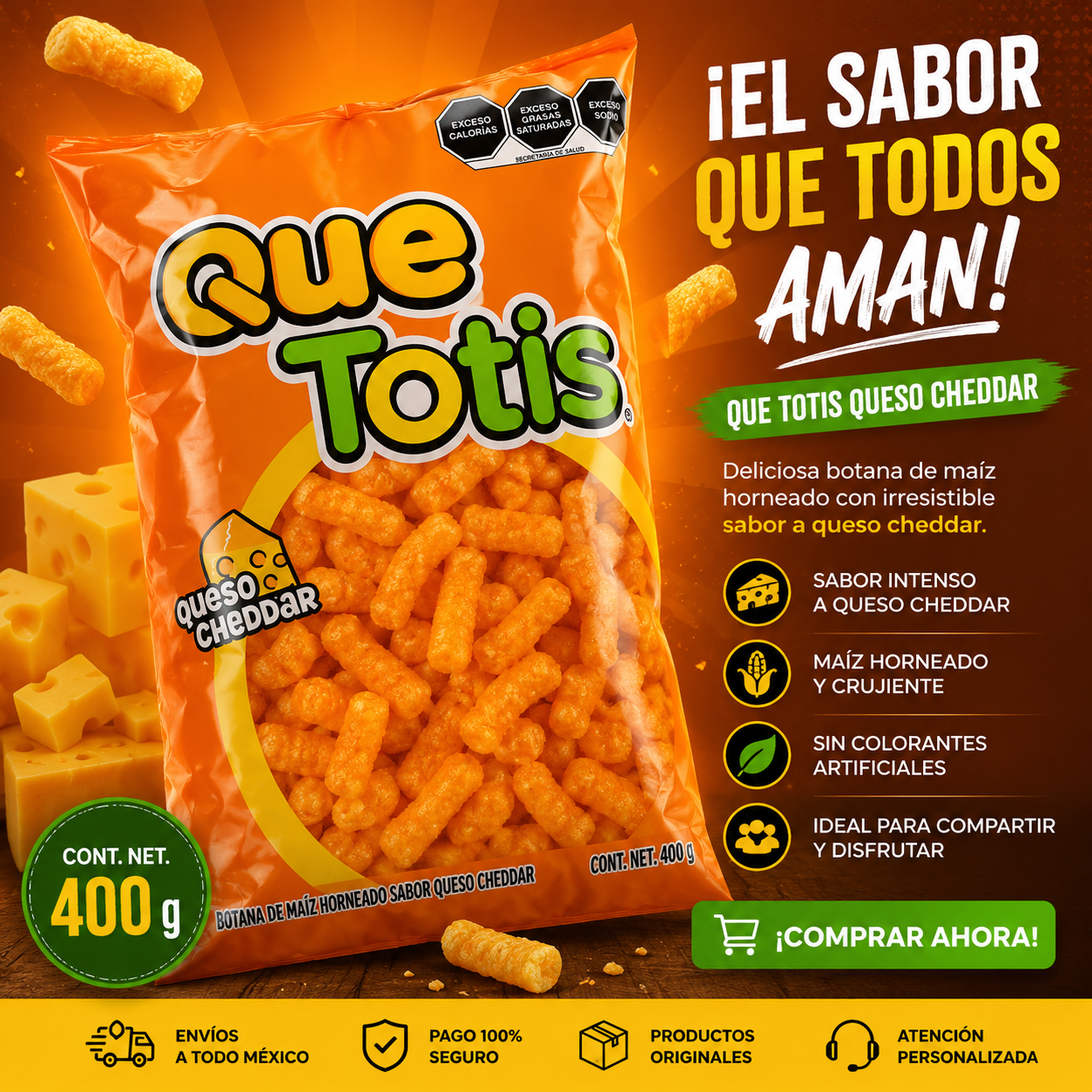 totis quetotis queso cheddar bolsa 400gr
