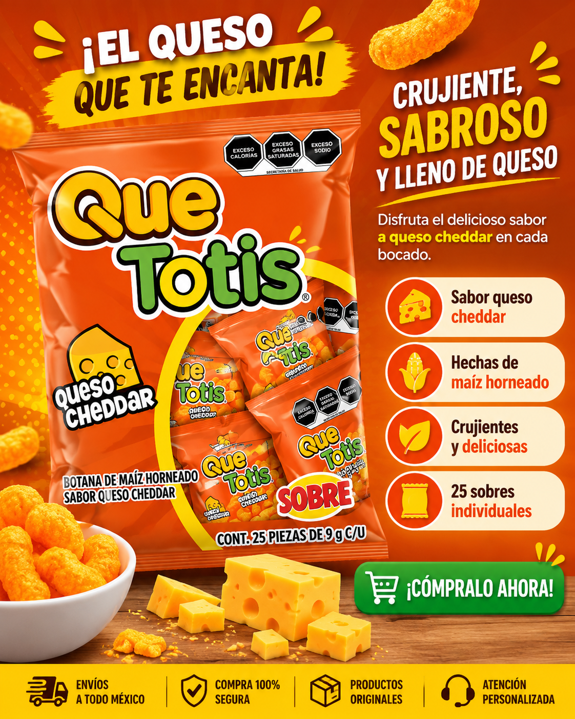 Quetotis Cheese Cheddar Mini Totis Bag