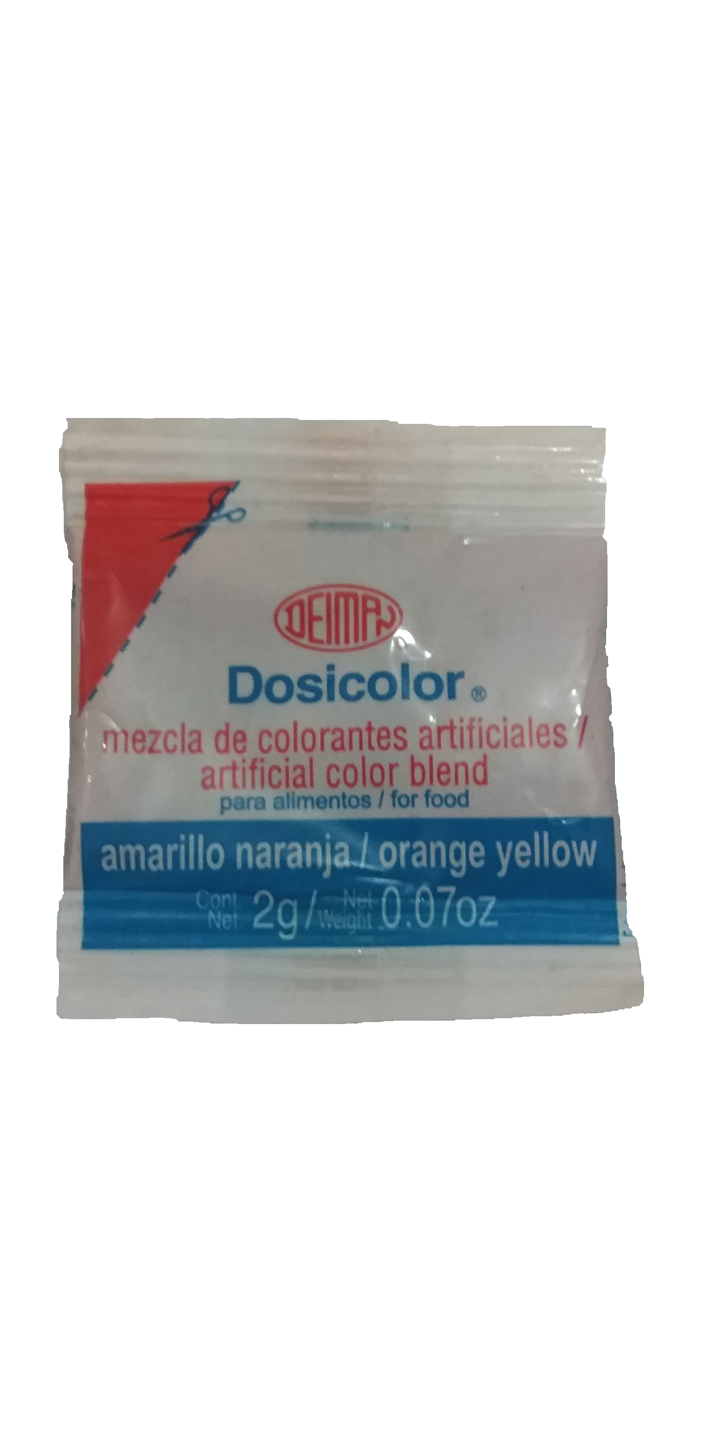 colorante vegetal en polvo sobre amarillo naranja paquete