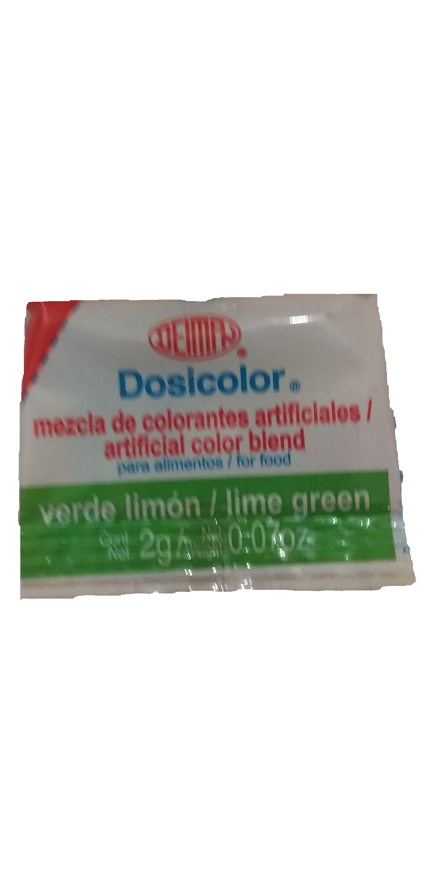 colorante vegetal en polvo sobre verde limon paquete