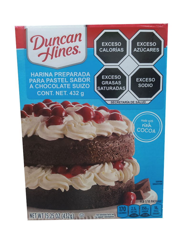 harina para preparar pastel duncan hines sabor chocolate suizo 432gr