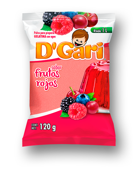 Gari powder to prepare gelatin red fruits bag 120gr