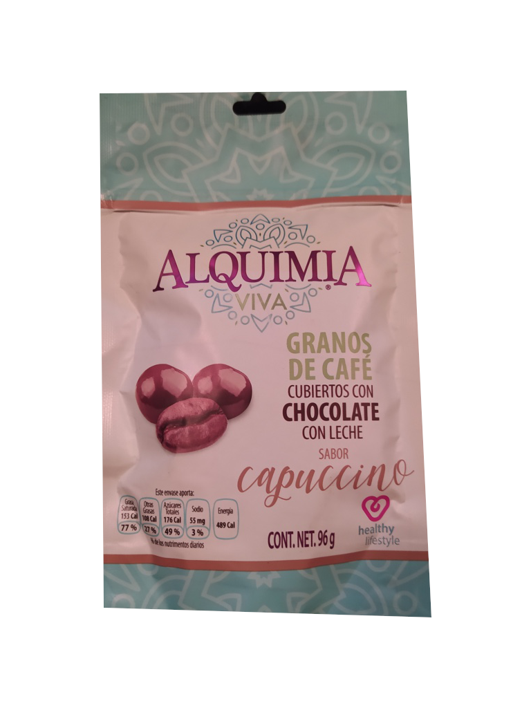 granos de cafe sabor capuchino alquimia bolsa 96gr