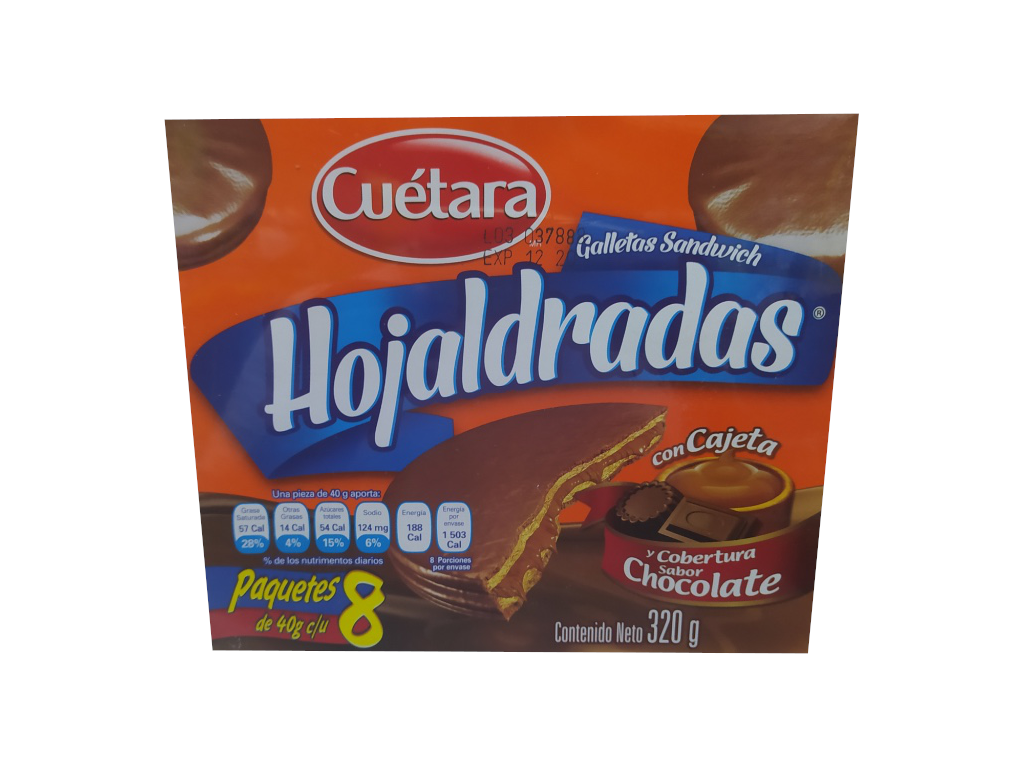 galleta hojaldradas cajeta con chocolate cuetara paquete 320gr