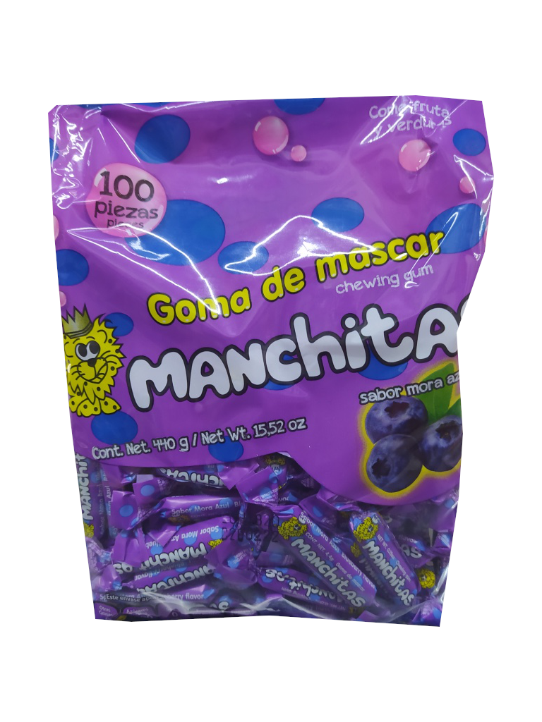 manchitas goma de mascar mora azul bolsa