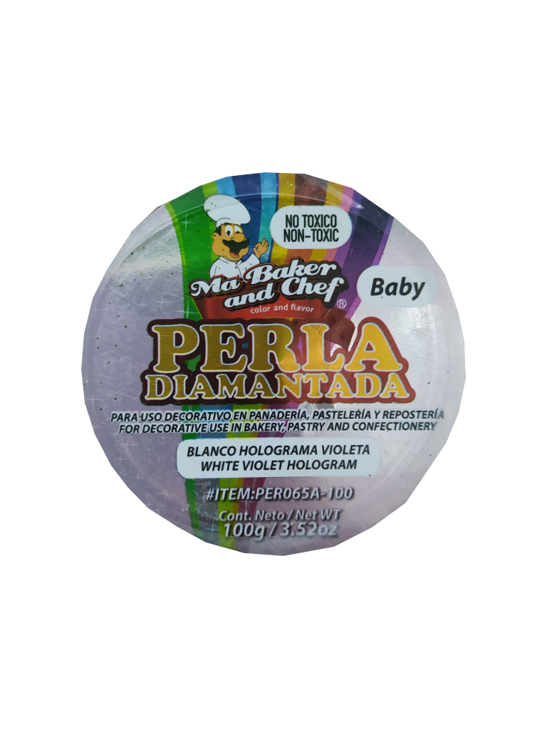 Diamond pearl for pastry Baby white violet hologram 100gr bottle