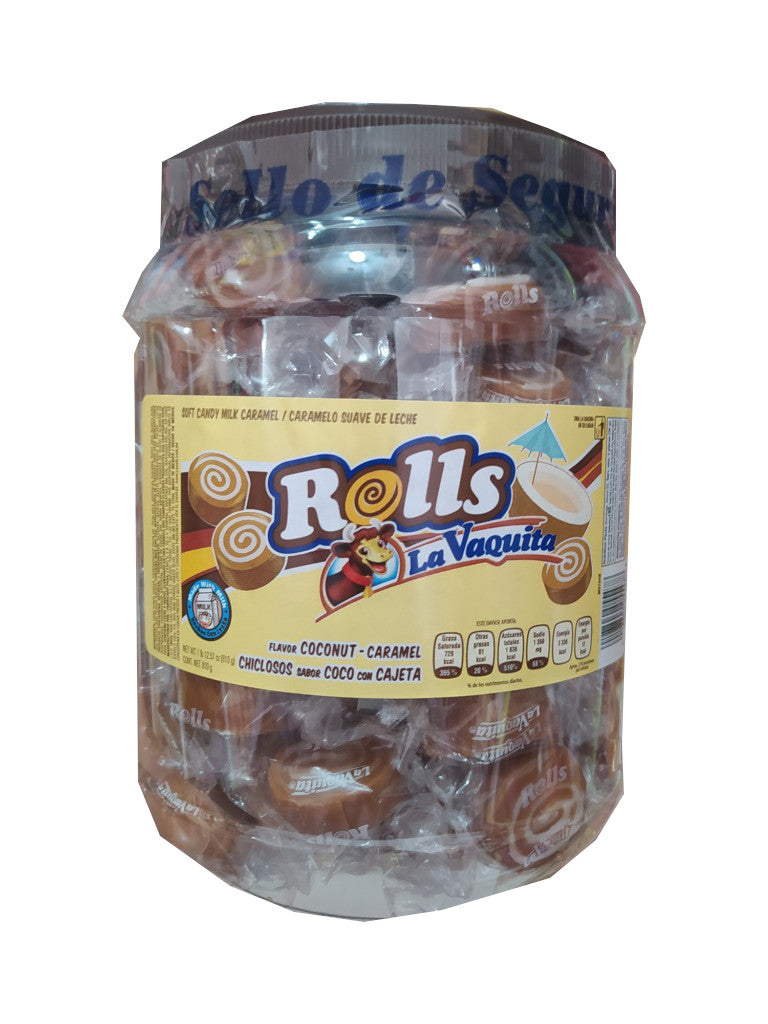 chiclosos rolls la vaquita sabor coco con cajeta vitrolero 990gr