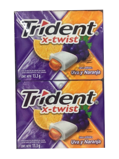 trident twist chicle sabor uva-naranja paquete